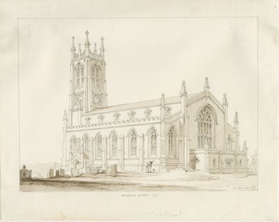 Wordsley Church: sepia-tegning av Thomas Peploe Wood