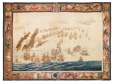 Historisk billedvev av slaget ved Solebay, Mortlake, design tilskrevet William van de Velde, ca. 1688 av Thomas Poyntz