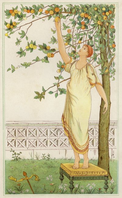 Danae blant appelsintrærne (farge litho) av Thomas Ralph Spence