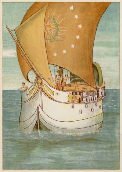 Perseus og bruden hans seiler til Seriphos (farge litho) av Thomas Ralph Spence