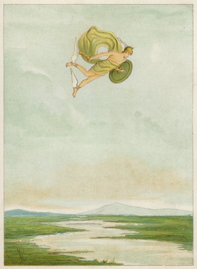 Perseus flyr for å drepe Gorgon (farge litho) av Thomas Ralph Spence