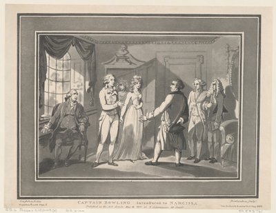 Kaptein Bowling introdusert for Narcissa, 12. mai 1800., 12. mai 1800. Skapere: Thomas Rowlandson, Joseph Constantine Stadler. av ThomasThomas Rowlandson, Joseph Constantine Stadler Thomas Rowlandson, Joseph Constantine Stadler