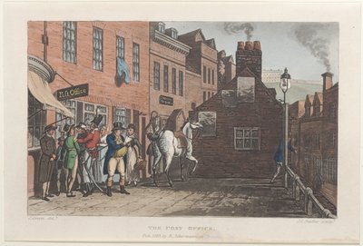 The Post Office, fra Poetical Sketches of Scarborough, 1813., 1813. Skapere: Thomas Rowlandson, Joseph Constantine Stadler, J. Bluck. av Thomas Rowlandson, Joseph Constantine Stadler, J. Bluck