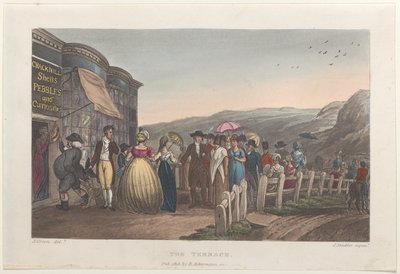 The Terrace, fra Poetical Sketches of Scarborough, 1813., 1813. Skapere: Thomas Rowlandson, Joseph Constantine Stadler, J. Bluck. av Thomas Rowlandson, Joseph Constantine Stadler, J. Bluck