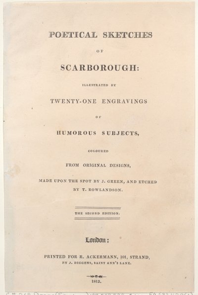 Tittelside, fra Poetical Sketches of Scarborough, 1813., 1813. Skapere: Thomas Rowlandson, Joseph Constantine Stadler, J. Bluck. av Thomas Rowlandson, Joseph Constantine Stadler, J. Bluck