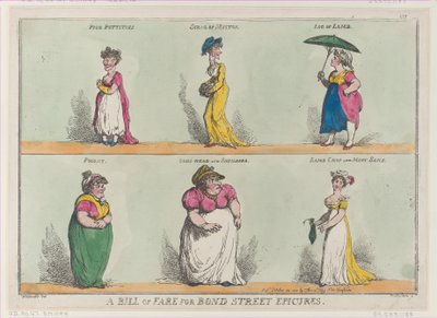 A Bill of Fare for Bond Street Epicures!!, 25. oktober 1808., 25. oktober 1808. av Thomas Rowlandson