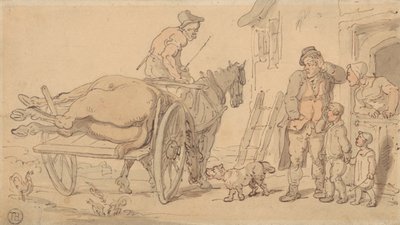 En død hest på en kjerrevogn av Thomas Rowlandson
