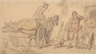 En død hest på en kjerrevogn av Thomas Rowlandson