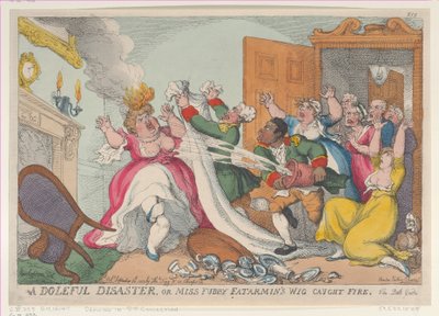 En forferdelig katastrofe, eller frøken Fubby Fatarmins parykk tok fyr, 20. september ..., 20. september 1813. av Thomas Rowlandson