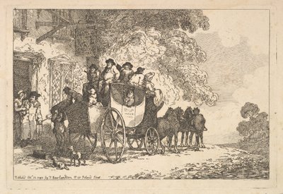 En fullastet postvogn utenfor et posthus av Thomas Rowlandson