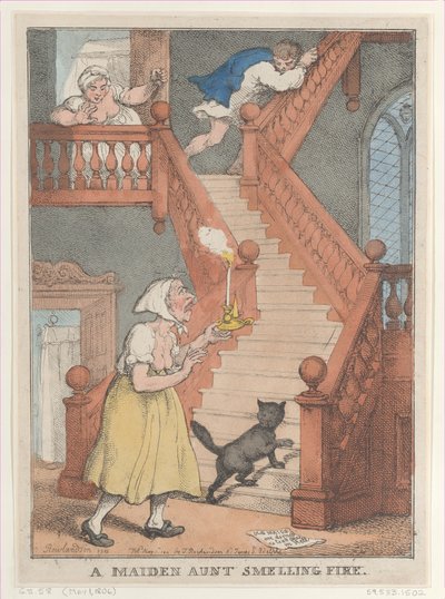 A Maiden Aunt Smelling Fire, [1. mai 1806], gjenutgitt 1. mai..., [1. mai 1806], gjenutgitt 1. mai 1812. av Thomas Rowlandson