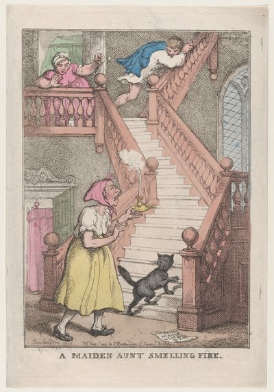 En jomfru tante som lukter ild, 4. mai 1806., 4. mai 1806. av Thomas Rowlandson