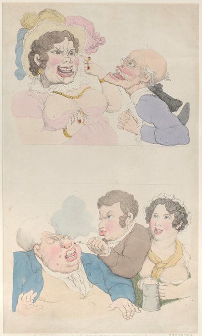 En mann lokket av en kvinne, og røyker en kunde, 1800, 1800. av Thomas Rowlandson