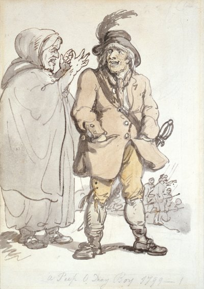 A Peep O Day Boy, 1799 (blekk og wc på papir) av Thomas Rowlandson