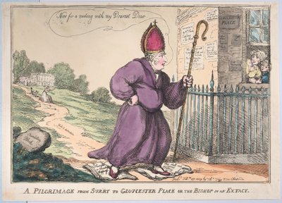 En pilegrimsreise fra Surry til Gloucester Place eller Bishop in an Extacy, 27. februar 1809. av Thomas Rowlandson