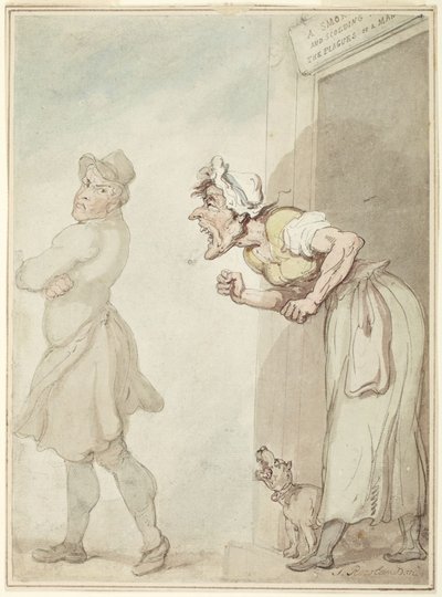 En røykende skorstein og en skjelende kone: Menneskets plager av Thomas Rowlandson