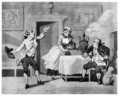 Skuespiller resiterer for en manager, sent på 1700-tallet. av Thomas Rowlandson