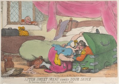 Etter at søtt kjøtt kommer sur saus, eller korporal Casey kom inn i feil boks, ..., 30. november 1810. av Thomas Rowlandson