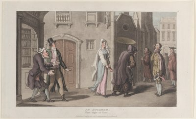 At Avignon, First Sight of Clara, fra Journal of Sentimental Travels in the ..., 1. desember 1817. av Thomas Rowlandson
