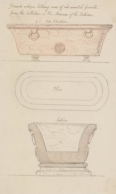 Badvas i rød granitt, Vatikanet av Thomas Rowlandson