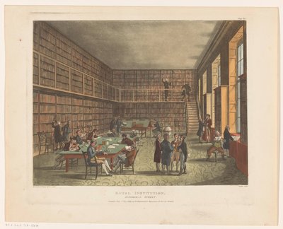 Library of the Royal Institution i London Royal Institution, Albemarle Street (tittel på objekt) av Thomas Rowlandson