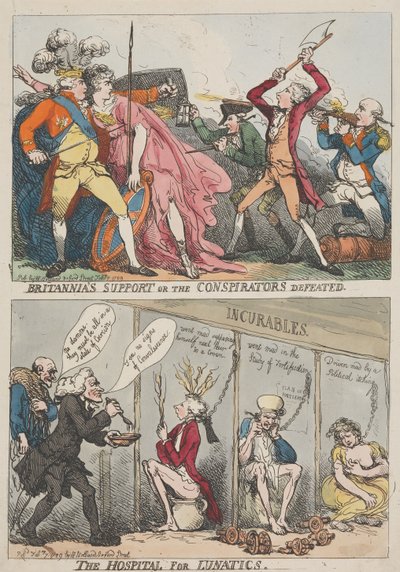 Britannias støtte eller konspiratørenes nederlag – Sykehuset for sinnssyke av Thomas Rowlandson