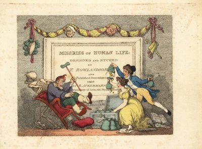 Kalligrafisk tittelside med vignett av dødens skjelett a av Thomas Rowlandson