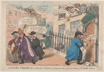 Chelsea Parade eller et kvalt medlem som kartlegger innsiden og baksiden av ..., 4. mars 1809. av Thomas Rowlandson