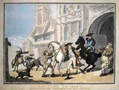 "College Jockies, The Landlord Sweating for his Cattle", pub. av E. Jackson av Thomas Rowlandson