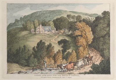 Hytte nær Devils Jump i hertugdømmet Cornwall, fra Views in Cornwall, 12. april 1812. av Thomas Rowlandson