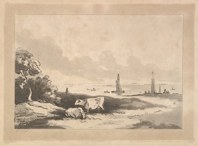 Kyr og sjølandskap, 1783-89. av Thomas Rowlandson