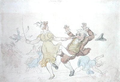 Dansende hunder (penn og blekk med akvarell på papir) av Thomas Rowlandson