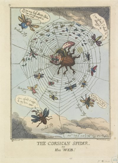 Den korsikanske edderkoppen i sitt nett, 1808 Den korsikanske edderkoppen, i nettet hans! (tittel på objekt) av Thomas Rowlandson