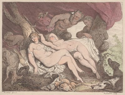 Diana og hennes nymfer spionert på av Satyrs, 1790-1799., 1790-1799. av Thomas Rowlandson