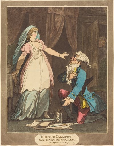 Doktor Gallipot plasserte sin formue ved føttene til sin elskerinne, 1808. av Thomas Rowlandson