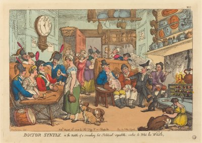 Doktorsyntaks, midt i en rykende het, politisk krangel, ønsker å våte fløyten hans av Thomas Rowlandson