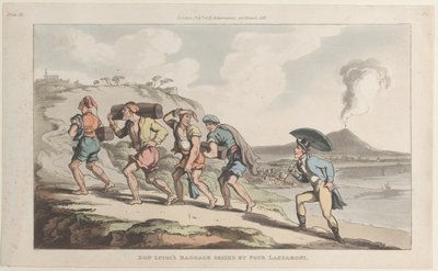 Don Luigis bagasje beslaglagt av fire Lazzaroni, fra Napoli og Campagna Felice..., 1. juni 1815. av Thomas Rowlandson