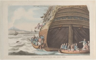 Don Michele kommer opp på skipssiden, fra Napoli og Campagna Felice: i en..., 1. juni 1815. av Thomas Rowlandson