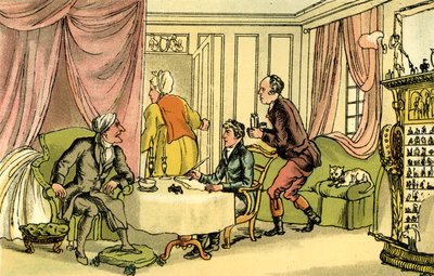 "Dr Syntax lager sitt testamente" av Thomas Rowlandson