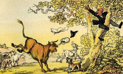 'Dr Syntax forfulgt av en okse' av Thomas Rowlandson