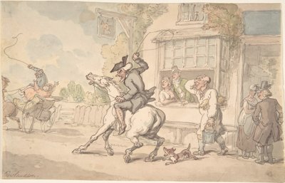 Dr. Syntax med en gjenstridig hest foran et vertshus av Thomas Rowlandson