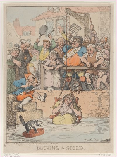 Ducking a scold, [12. april 1803], utgitt på nytt 12. april..., [12. april 1803], utgitt på nytt 12. april 1812. av Thomas Rowlandson