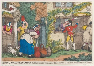 Dying for Love, eller Captain Careless, Shot Flying av en jente på femten som uventet dukker opp..., 1810. av Thomas Rowlandson