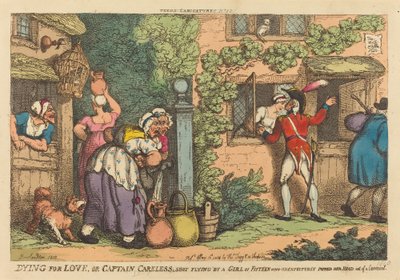 Dying for Love, eller kaptein Careless skutt flyvende av en jente på femten, som uventet spratt hodet ut av en kasse av Thomas Rowlandson