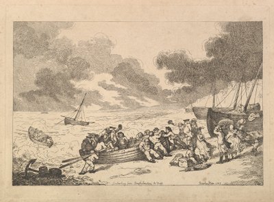 Avgang fra Brighthelmstone til Diepp[e] (fra *Imitations of Modern Drawings*) av Thomas Rowlandson