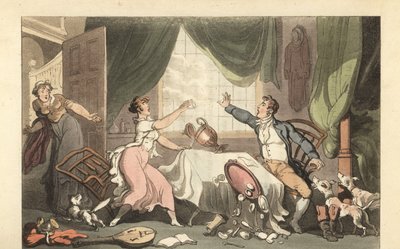 Engelsk gentleman krangler med sin kone om penger av Thomas Rowlandson