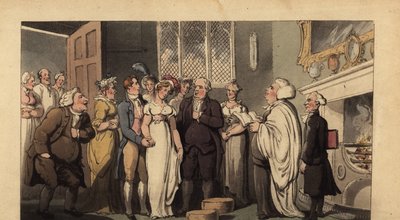 Engelsk herremann som gifter seg med bruden sin i et herskapelig hjem av Thomas Rowlandson
