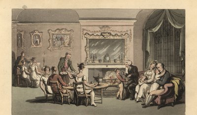Engelsk gentleman, kone og barn slapper av i stuen av Thomas Rowlandson