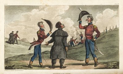 Fenrik Johnny Newcome introduserte for obersten i hans regiment før slaget ved Salamanca. Håndfarget kobberstikk tegnet og etset av Thomas Rowlandson fra oberst David Roberts