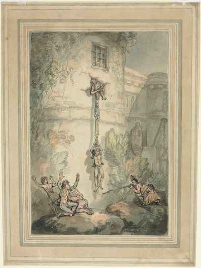 Rømning av franske fanger. av Thomas Rowlandson